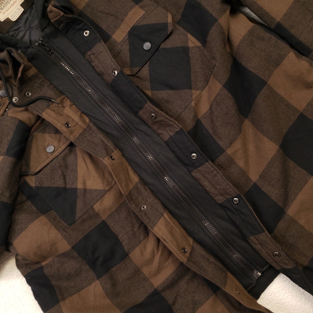 Boston Traders Hooded Shirt Jacket Mens XXL Brown Buffalo Plaid Quilted Grunge - Picture 5 of 13